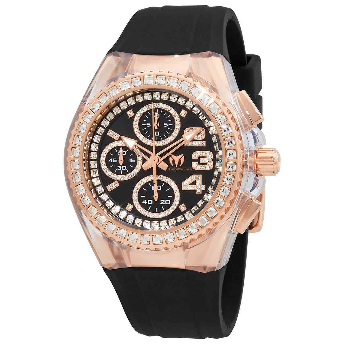 Technomarine Cruise Chronograph Quartz Black Dial Unisex Watch TM-121051 - Dial: Black, Band: Black, Bezel: Rose Gold-tone