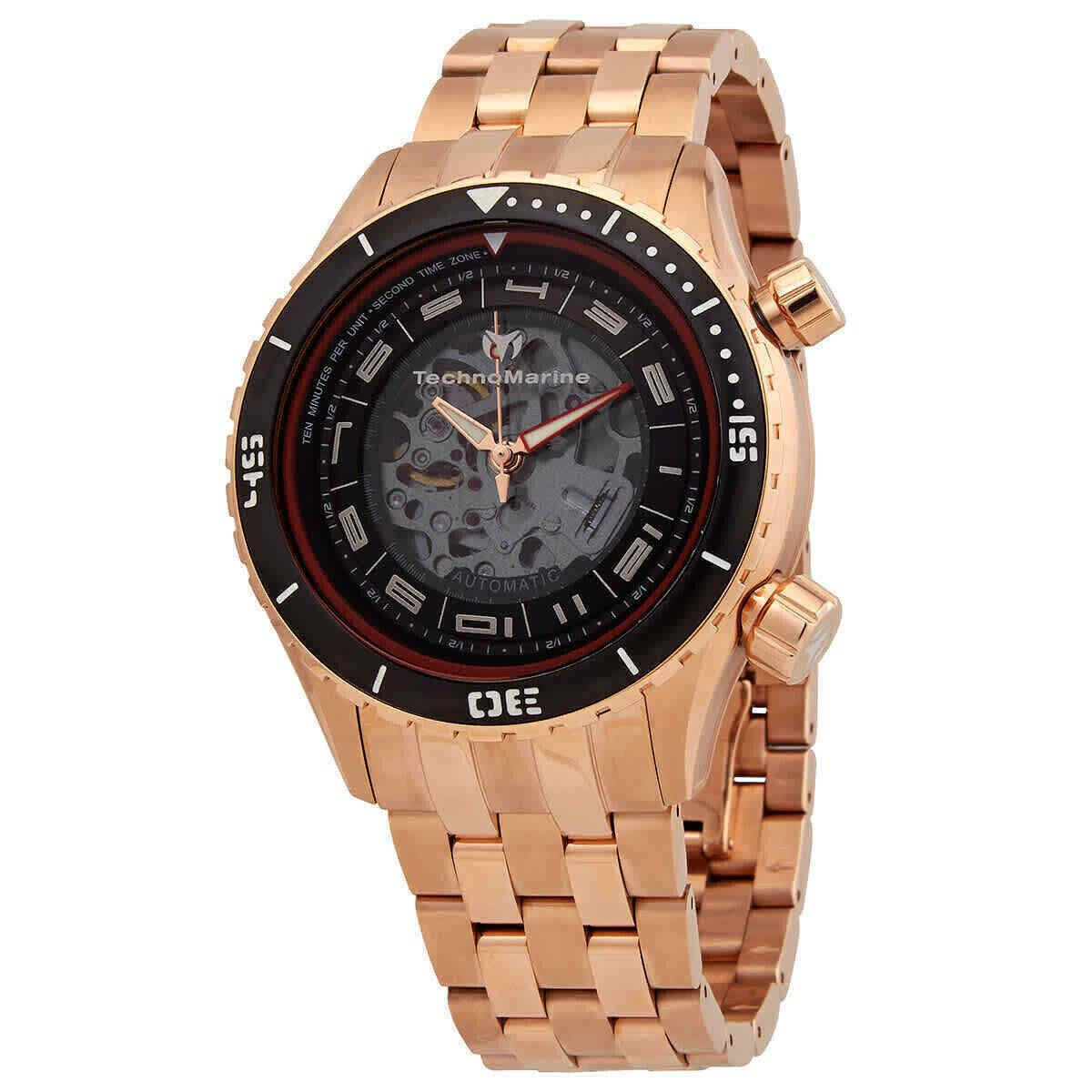 Technomarine Dual Zone Automatic Skeleton Rose Gold Stainless Steel Watch