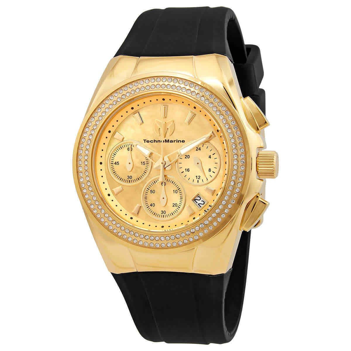 Technomarine Cruise Diva Pave Chronograph Gold Dial Watch TM-120041