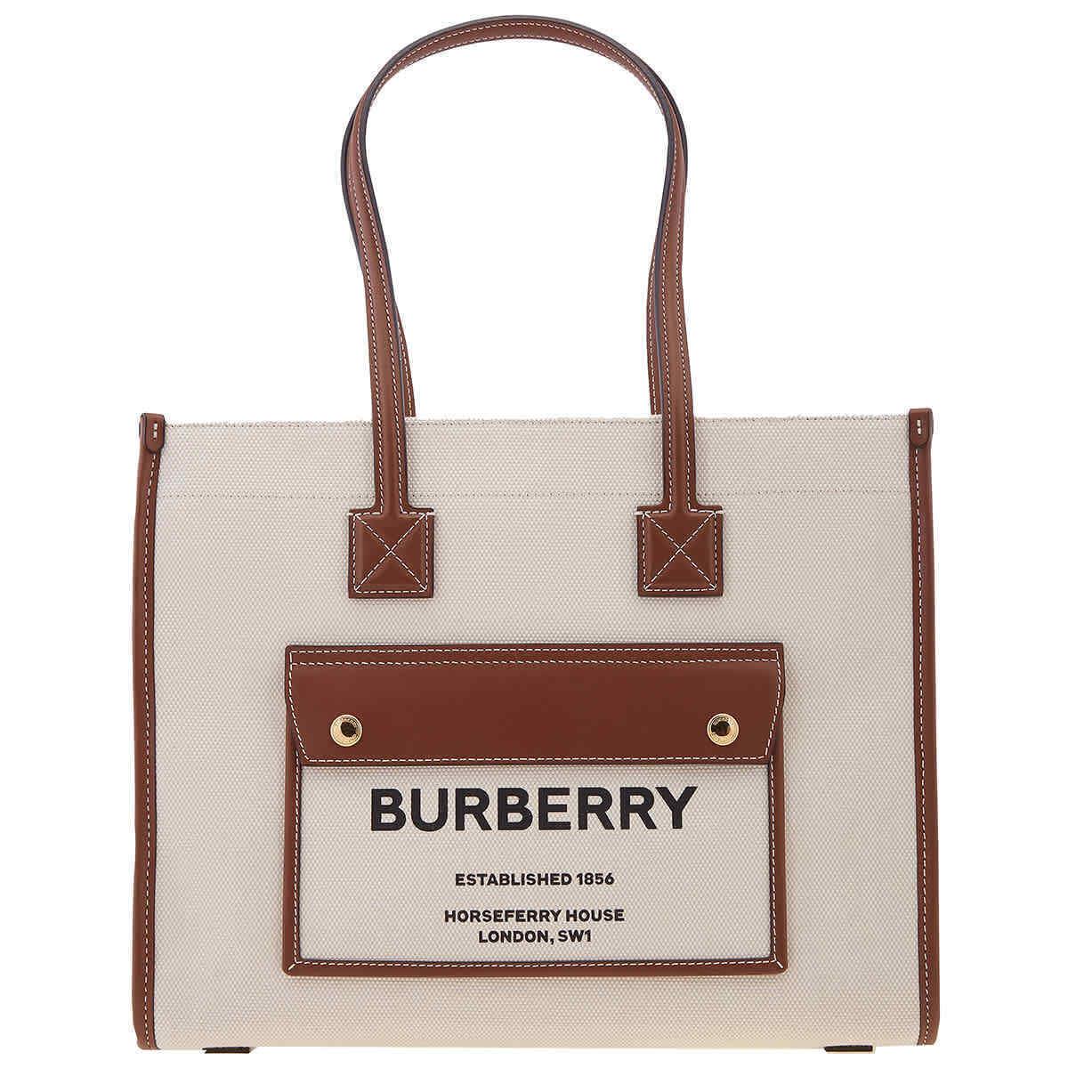 Burberry Freya Small Two-tone Canvas and Leather Tote In Natural/tan