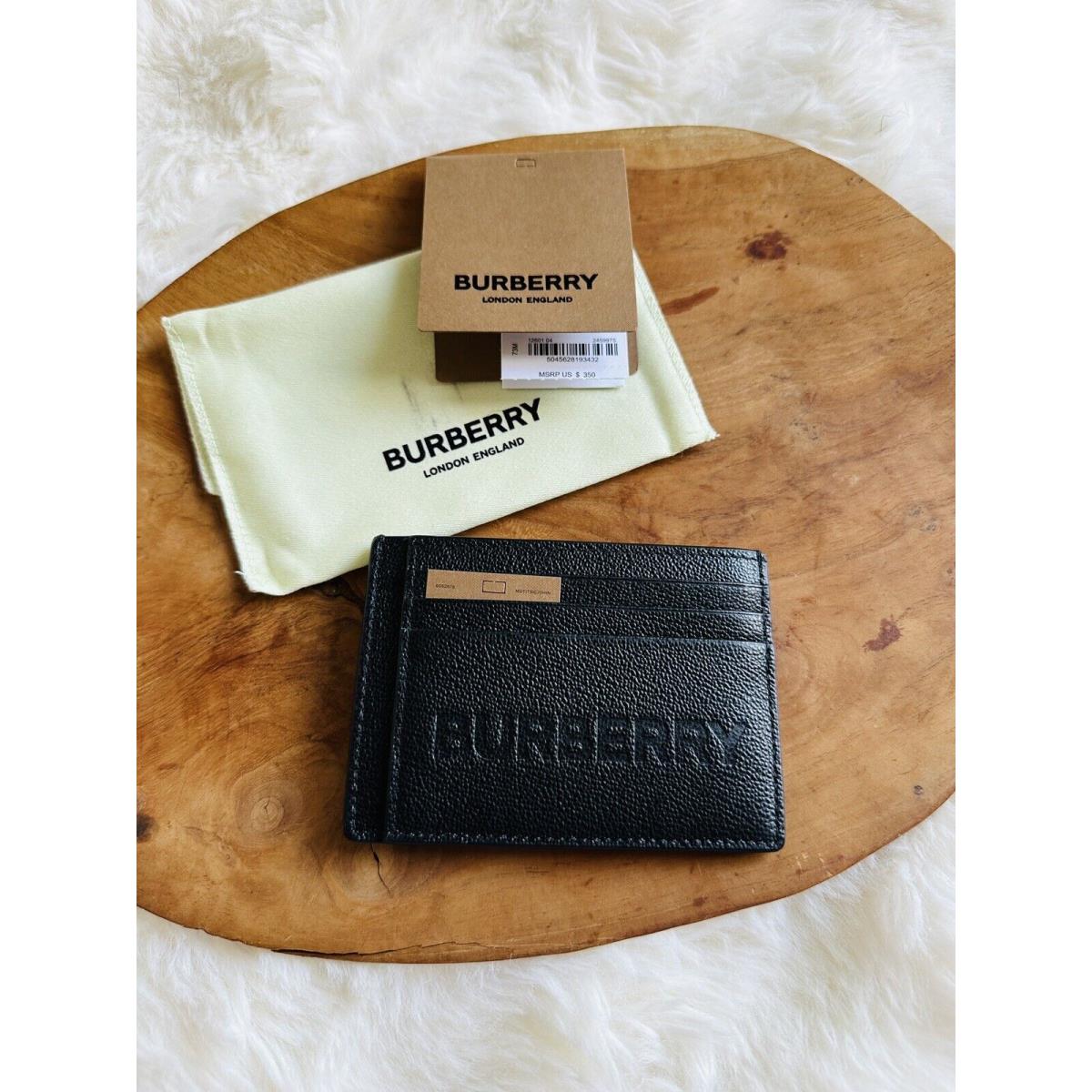 Burberry Chase Black Grained Leather Logo Card Holder Case Mens Wallet