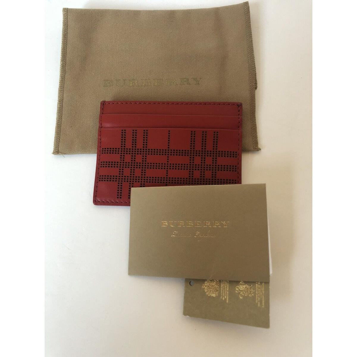 Burberry Sandon Card Case Wallet Red Perforated Check Leather