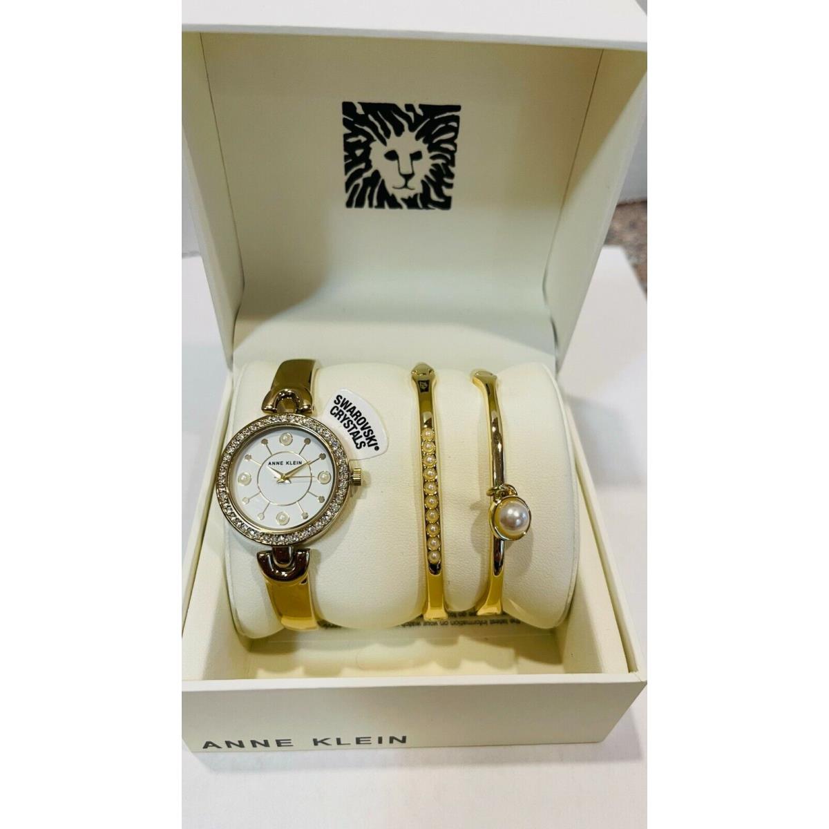 Anne Klein Swarovski Crystal Watch Pearl Bracelet Set Retail