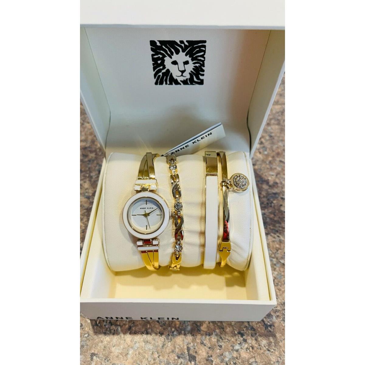 Anne Klein Enamel Swarovski Crystal Watch Bracelet Set Retail