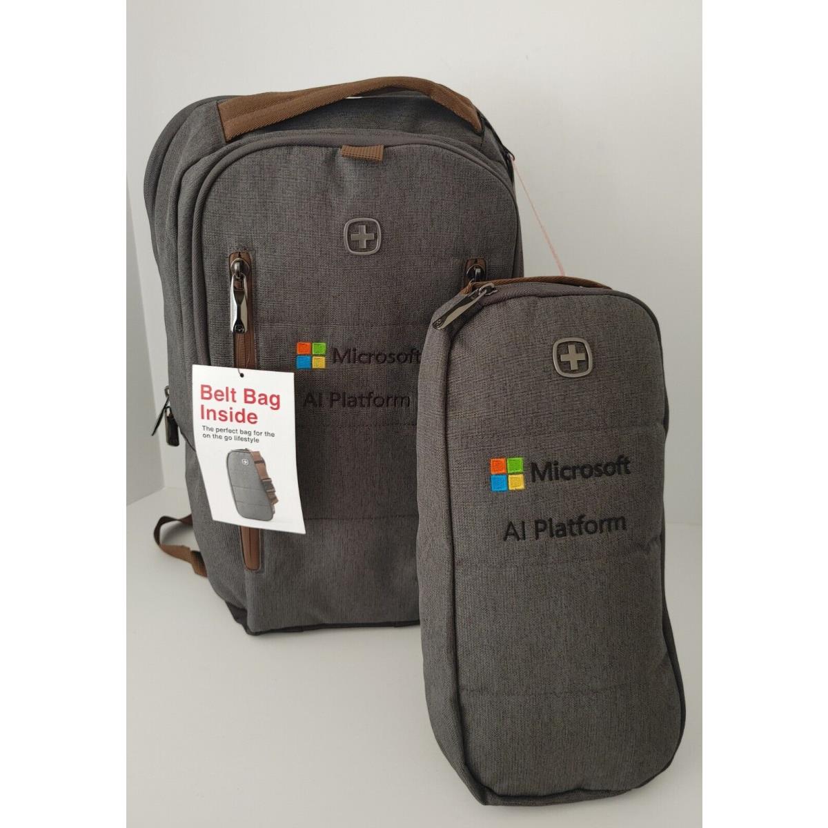 Swiss Wenger Backpack Laptop Message Bag 2 Pc Microsoft Al Platform Logo Gray