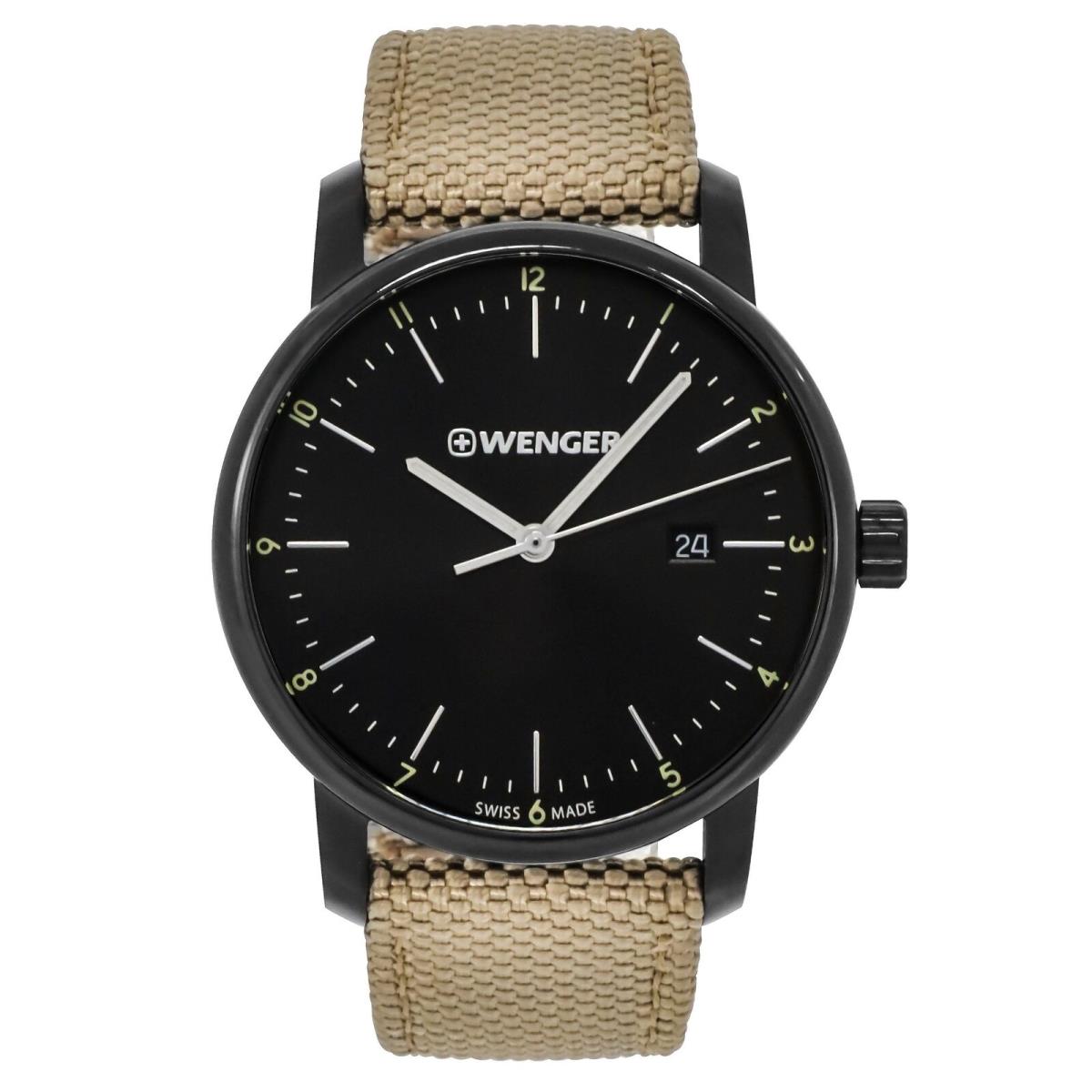 Wenger Swiss Army Men`s 01.1741.138 Urban Classic Black Dial Watch 42mm - Dial: Black, Band: Sand, Bezel: Black