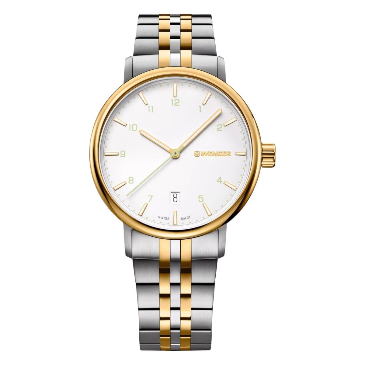 Wenger Swiss Army Men`s 01.1731.122 Urban Classic White Dial Watch 40mm - Dial: White, Band: Two Tone Silver/Gold, Bezel: Gold