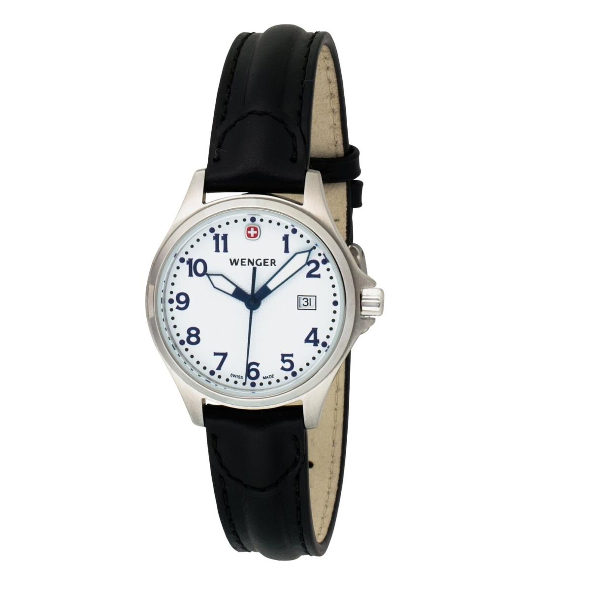 Wenger Women`s 72790 Terraggraph White Dial Black Leather Strap Watch