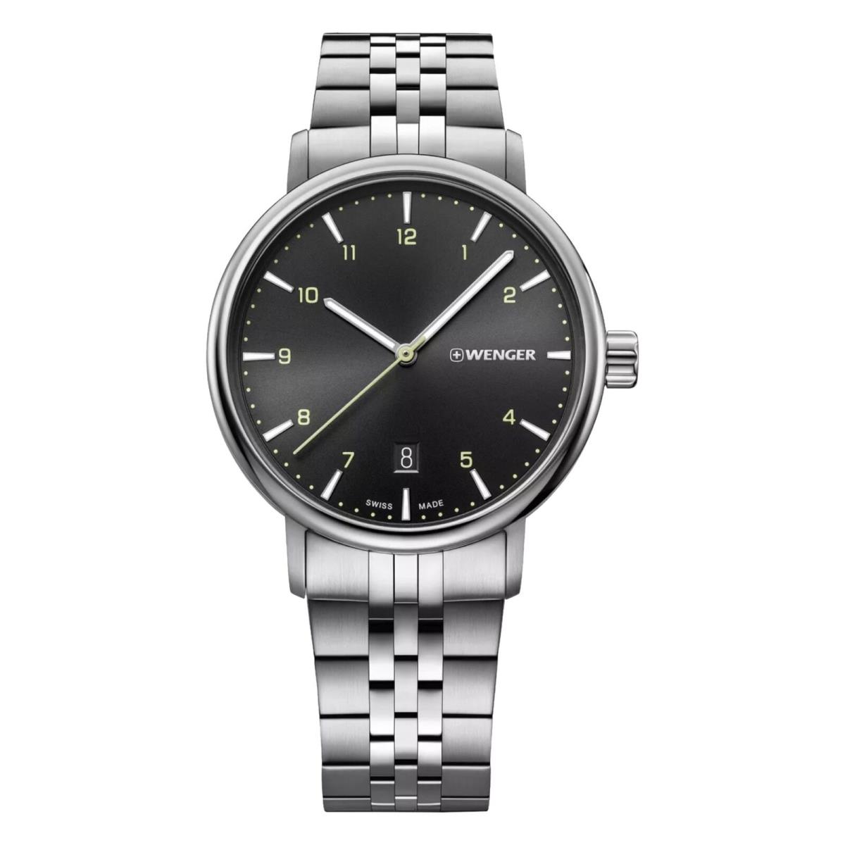 Wenger Swiss Army Men`s 01.1731.120 Urban Classic Black Dial Watch 40mm - Dial: Black, Band: Silver, Bezel: Silver