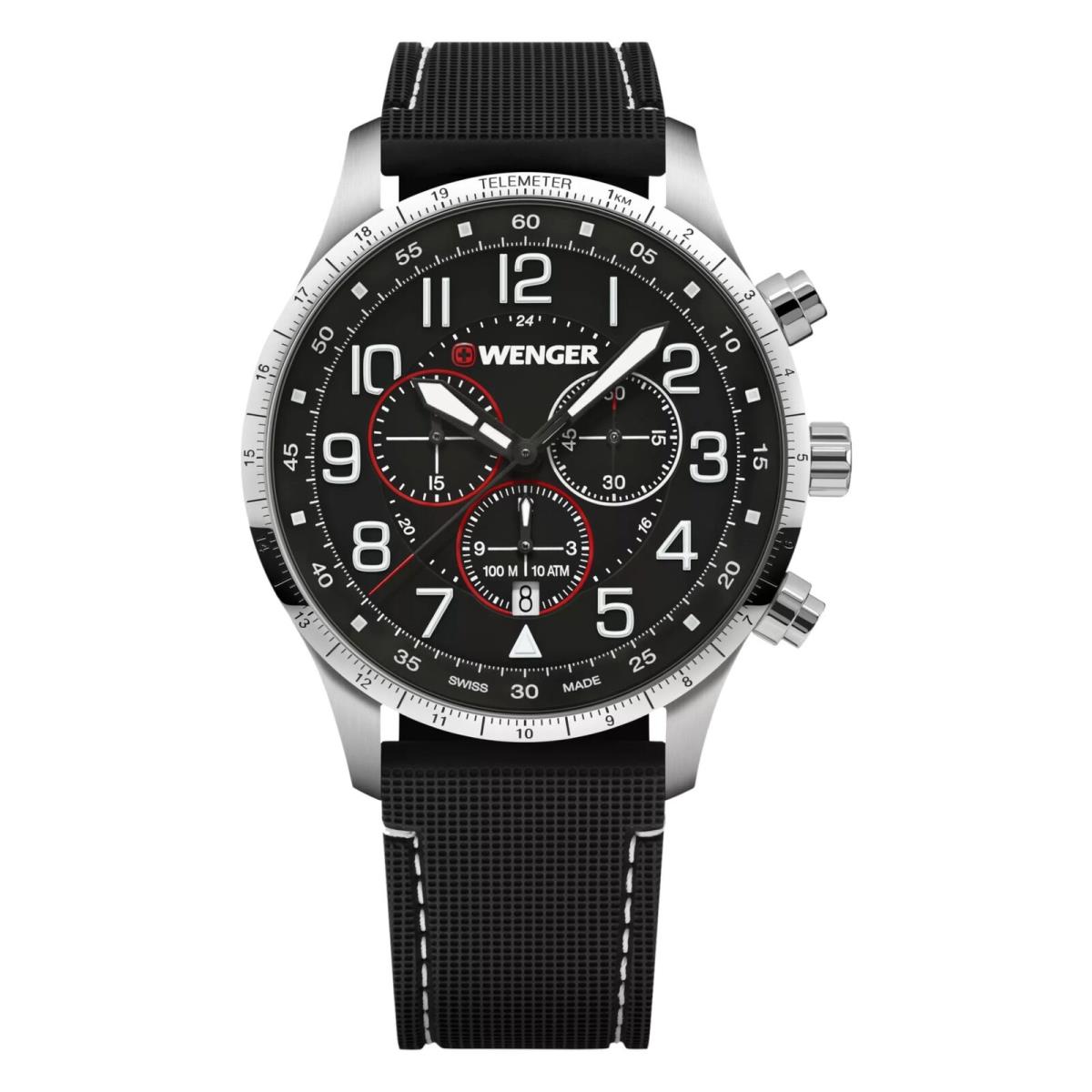 Wenger Swiss Army Men`s 01.1543.119 Attitude Chrono Black Dial 44 mm - Dial: Black, Band: Black, Bezel: Silver