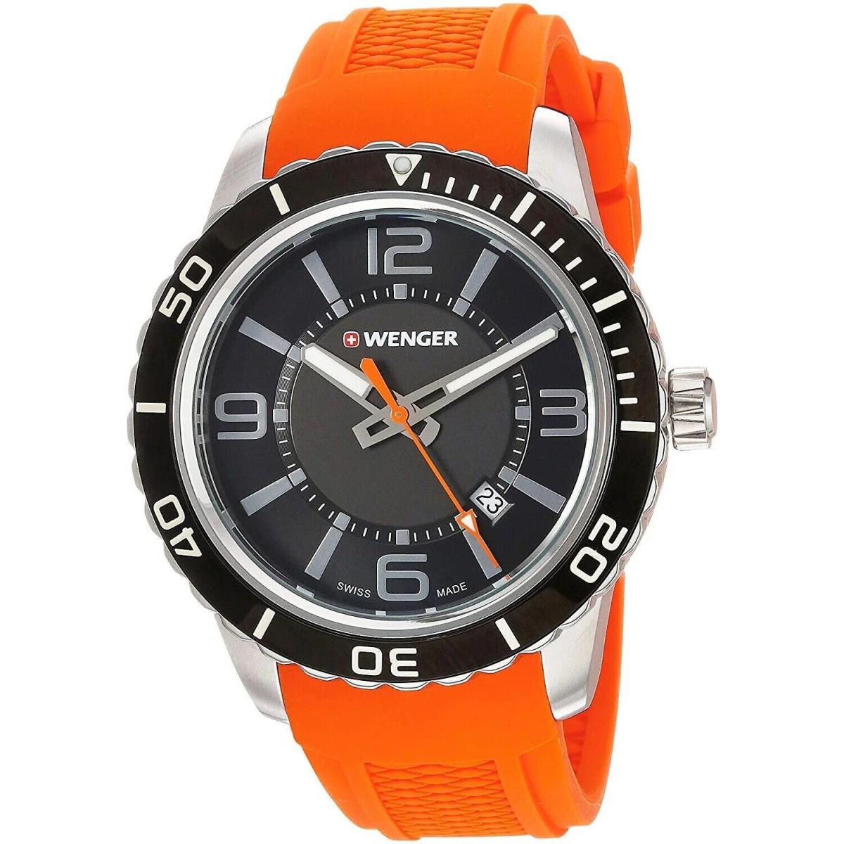 Wenger Swiss Army 01.0851.114 Roadster Watch 45mm with Knife - Dial: Black, Band: Orange, Bezel: Black