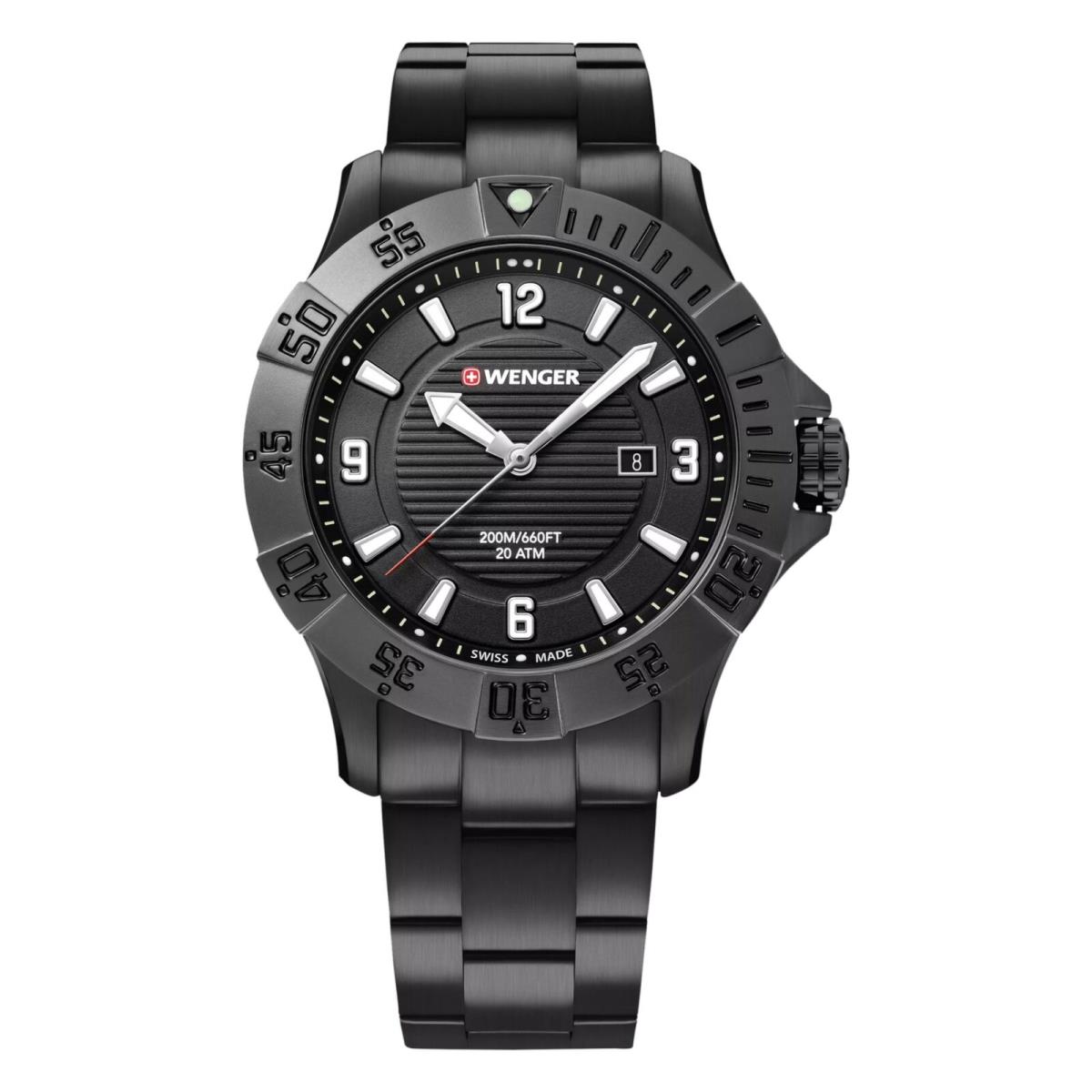 Wenger Swiss Army Men`s 01.0641.135 Seaforce Black Dial Watch 43 mm - Dial: Black, Band: Black, Bezel: Black