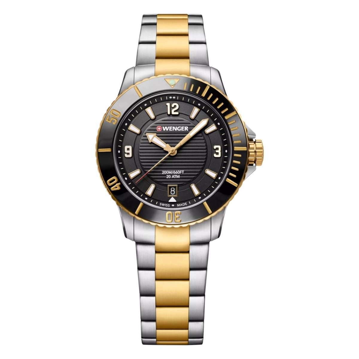 Wenger Swiss Army Ladies 01.0621.113 Seaforce Black Dial Watch 35 mm - Dial: Black, Band: Two tone Silver/Gold, Bezel: Black