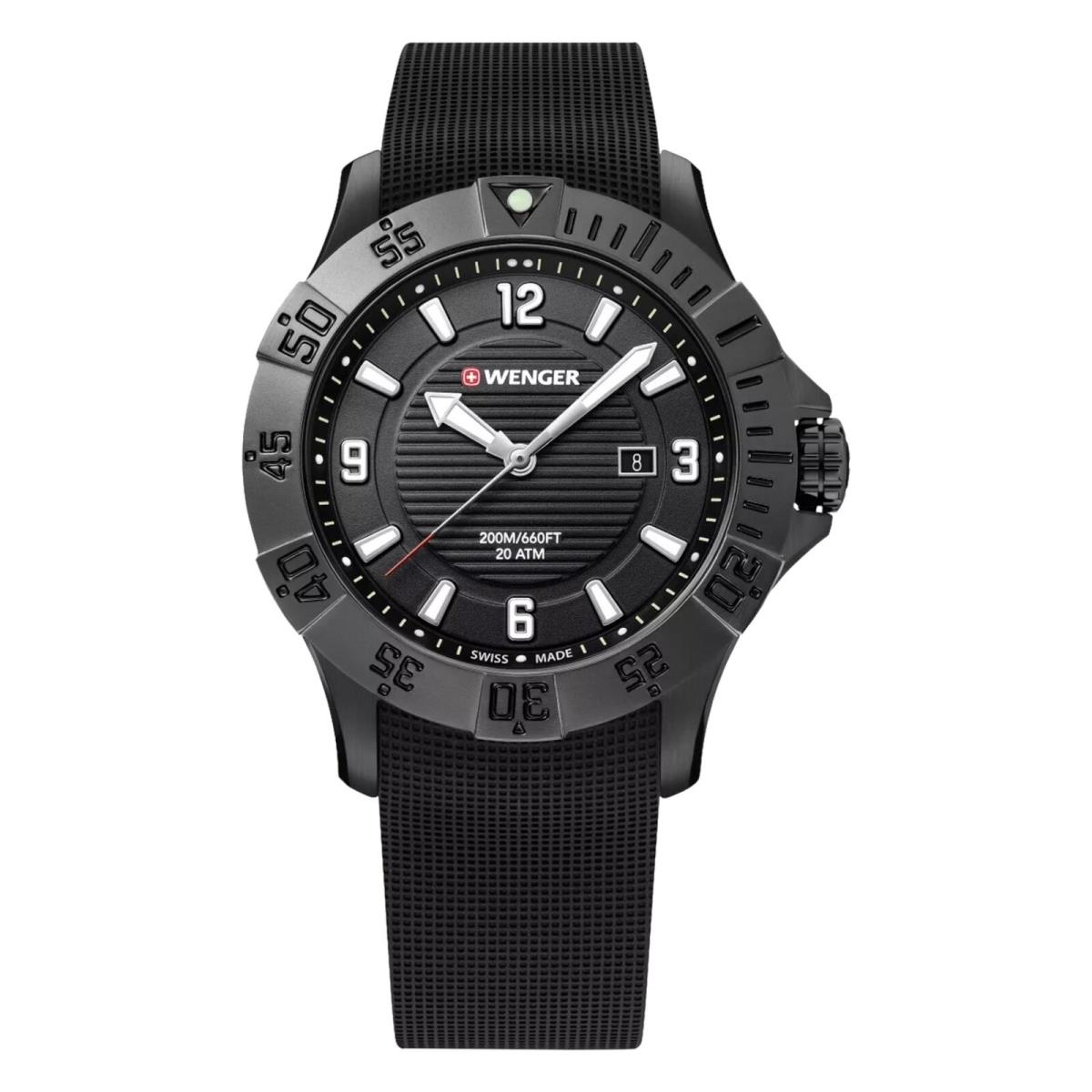 Wenger Swiss Army Men`s 01.0641.134 Seaforce Black Dial Watch 43 mm - Dial: Black, Band: Black, Bezel: Black