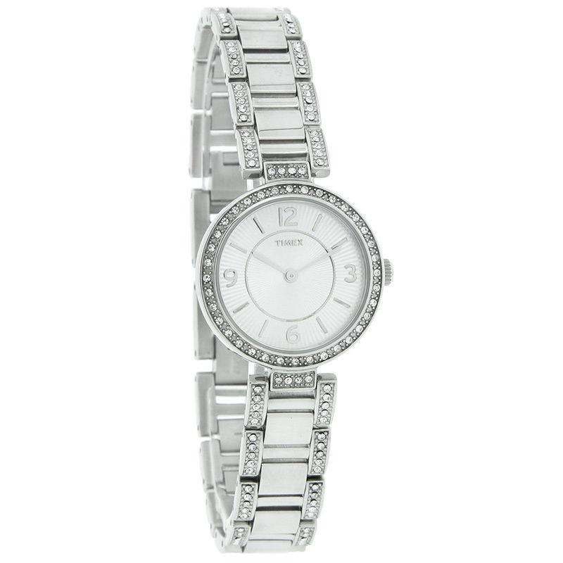 Timex Classic T2P415 Crystal Ladies Silver Dial Stainless Steel Quartz Watch - Dial: Silver, Band: Silver
