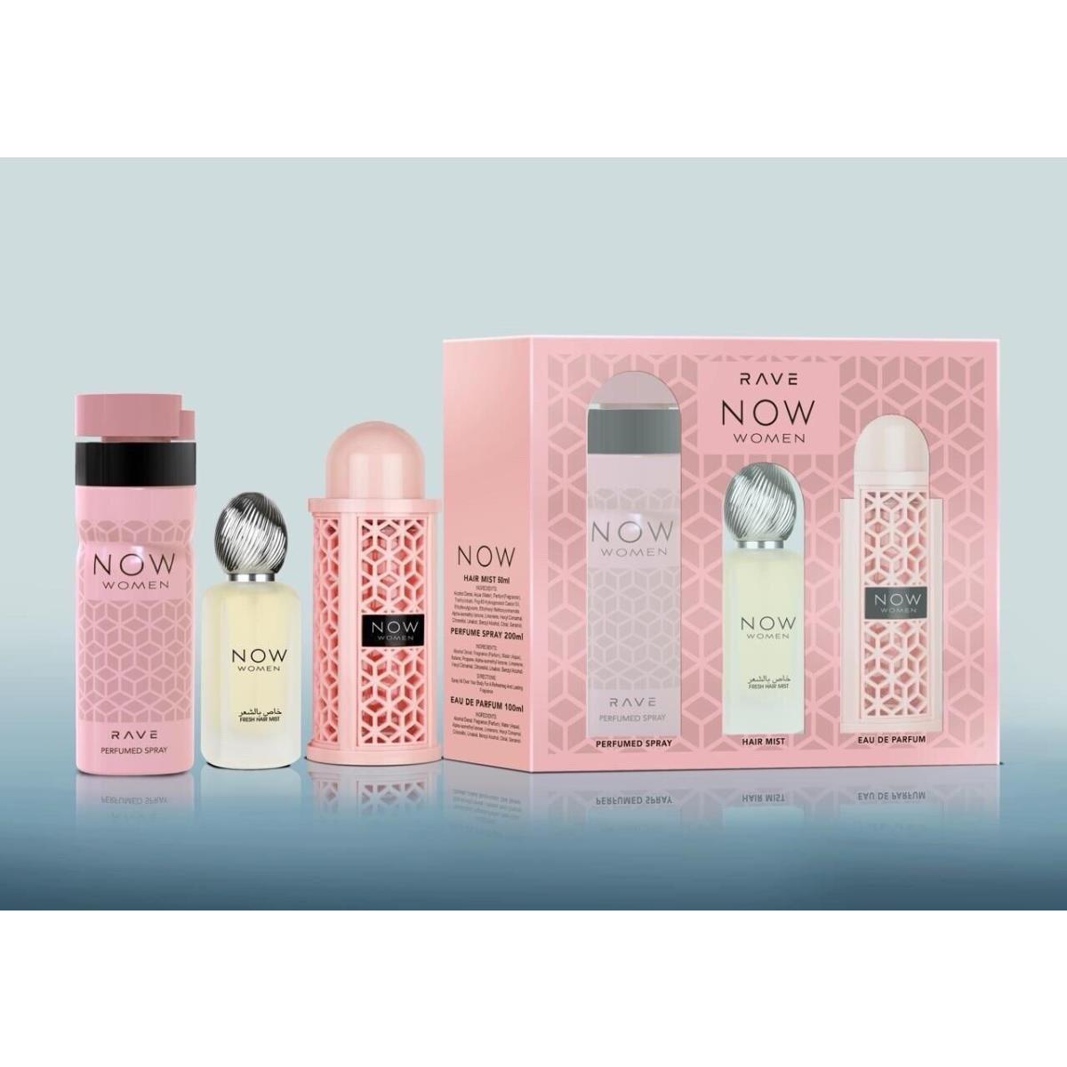 Lattafa Rave Now Pink 3pc Set: 3.4oz Edp Spray + 1.7oz Hair Mist + 6.7oz Body