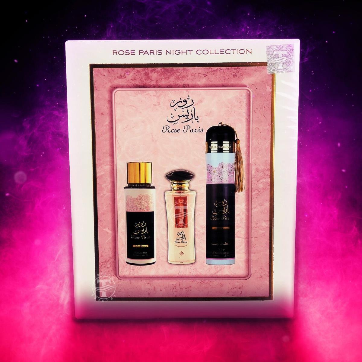 Lattafa Rose Paris Night Collection 3-Piece Gift Set Eau De Parfum / Air Freshener /