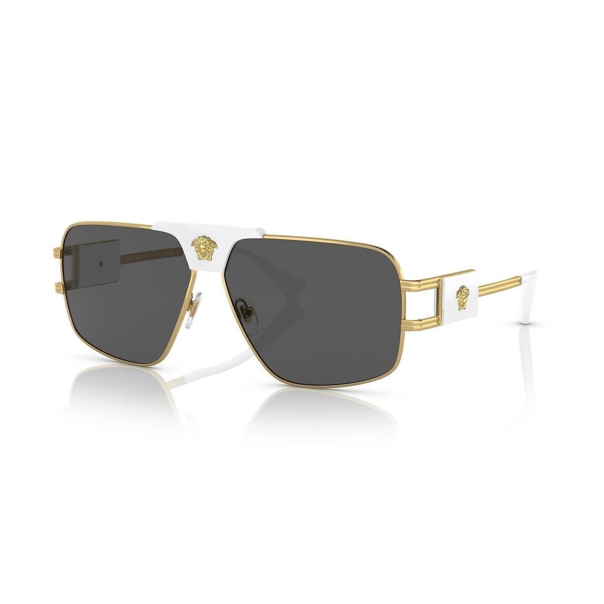 Versace VE 2251 147187 63mm Gold/white Metal Square Sunglasses Grey Lens