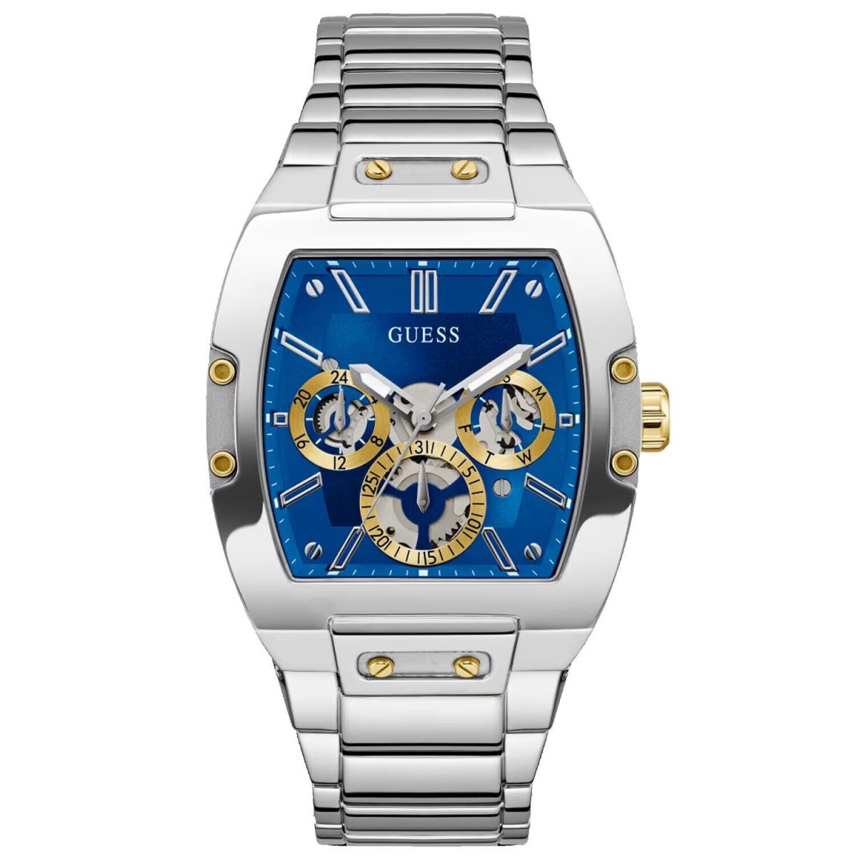 Guess Men`s Silver Tone Multi-function Blue Dial Watch - GW0456G5