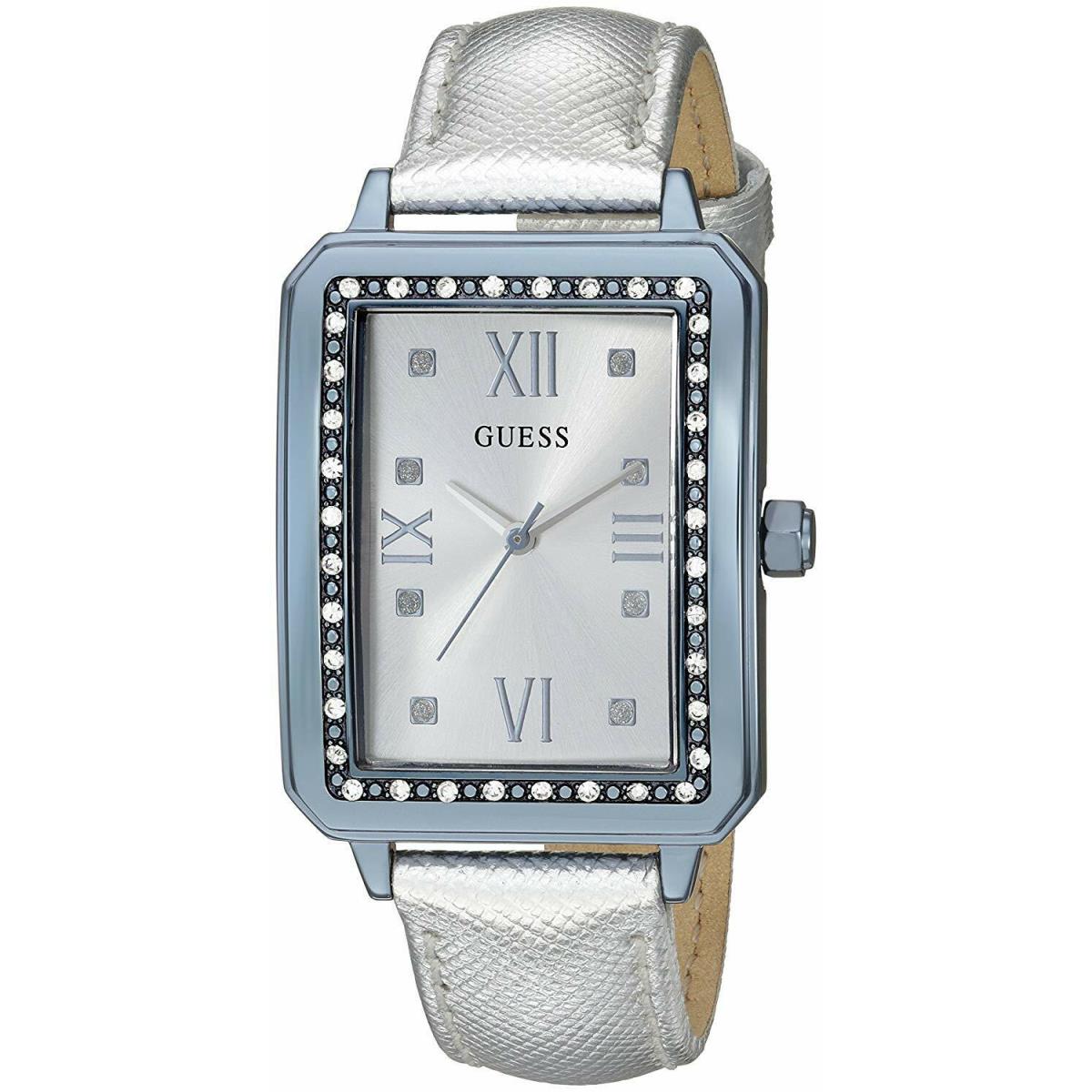 Guess Blue Silver-tone Analog W0841L3 Silver Leather Band Womens Watch