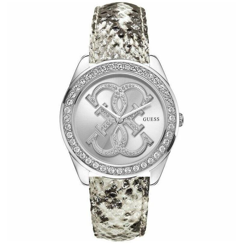 Guess Snake Skin Python Design Leather Beige Silver Women`s Watch W0023L3