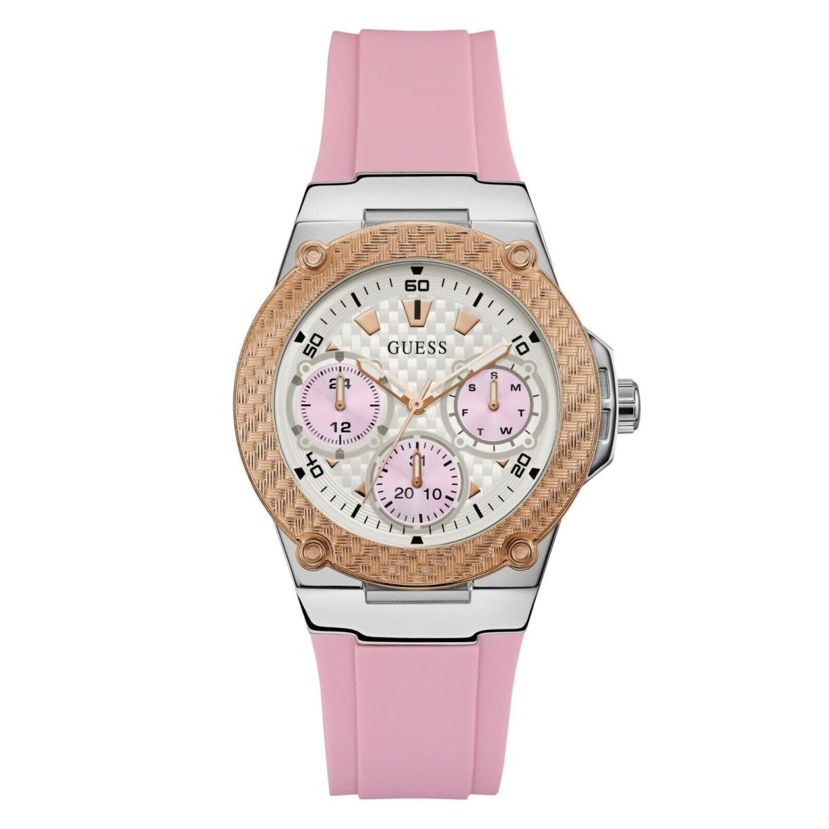 Guess Womens Silver-tone Pink Strap Chronograph Watch U1094L4