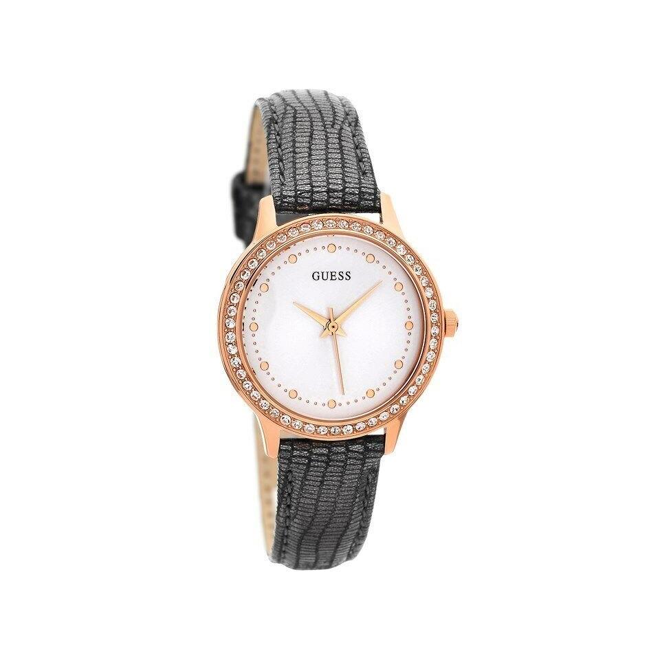 Guess Collection Gray Leather Band Women`s Rose Gold Watch W0648L2 Japan