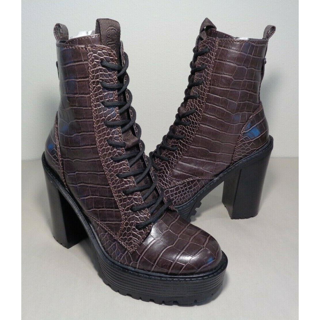 Guess Size 8 M Kaniela Dark Brown Heeled Hiker Boots Women`s Shoes