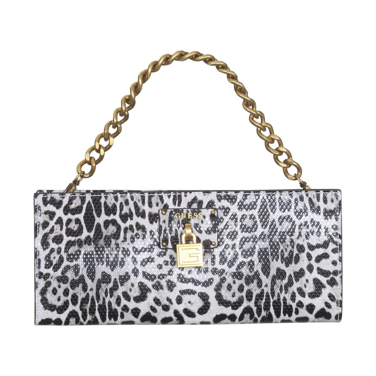 Guess Women`s Centre-stage-mini Handbag Top Zip Clutch Purse Black/white Leopard