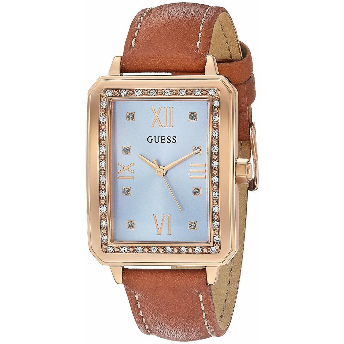 Guess Womens Watch Gold-tone Analog U0841L2 Cognac Leather Band Crystal Bezel