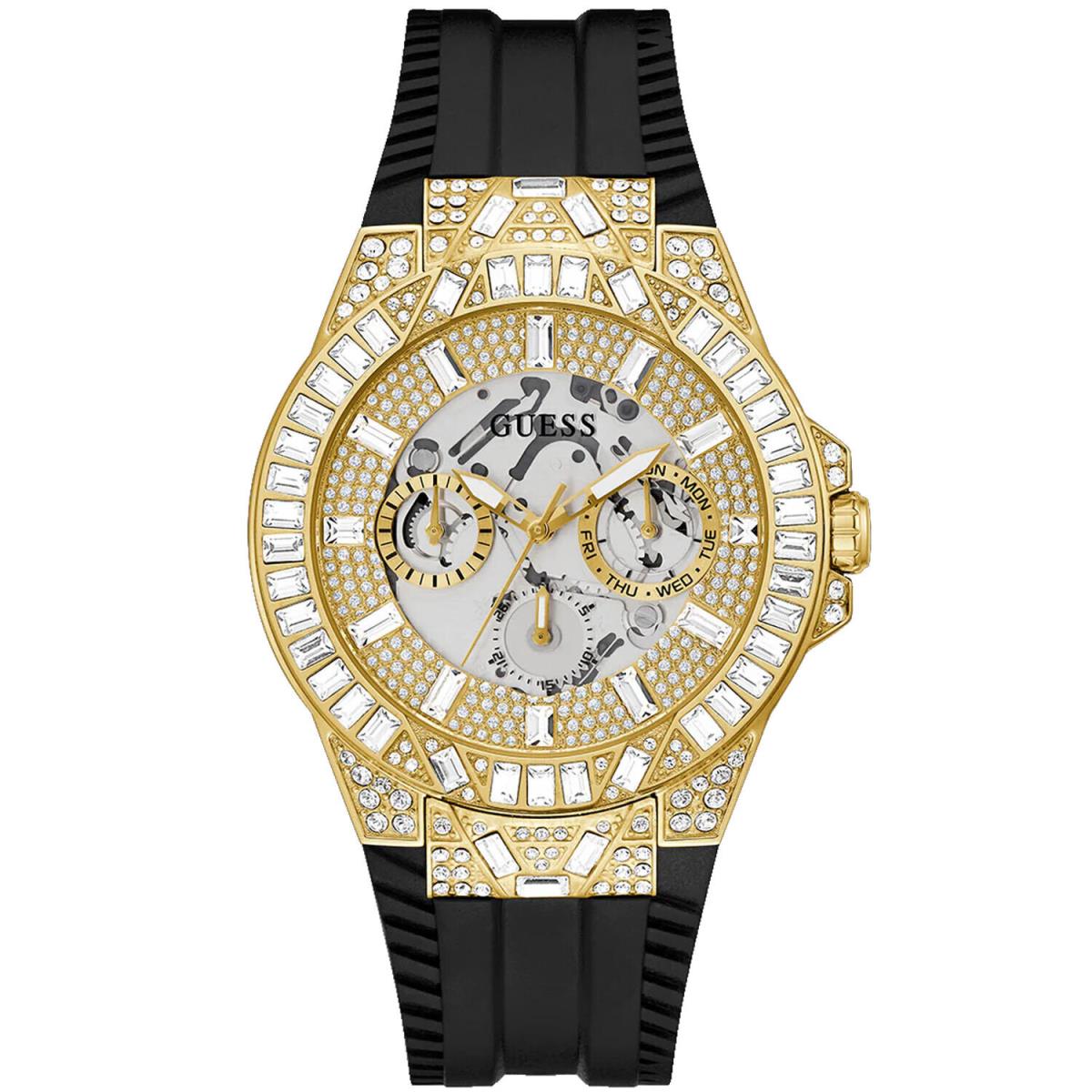 Guess Men`s Black Gold Tone Multi-function Champagne Dial Watch - GW0498G2