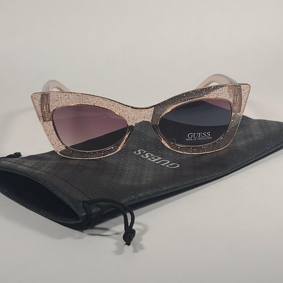 Guess GF0346 47F Cat Eye Sunglasses Clear Pink Glitter Frame Brown Gradient Lens