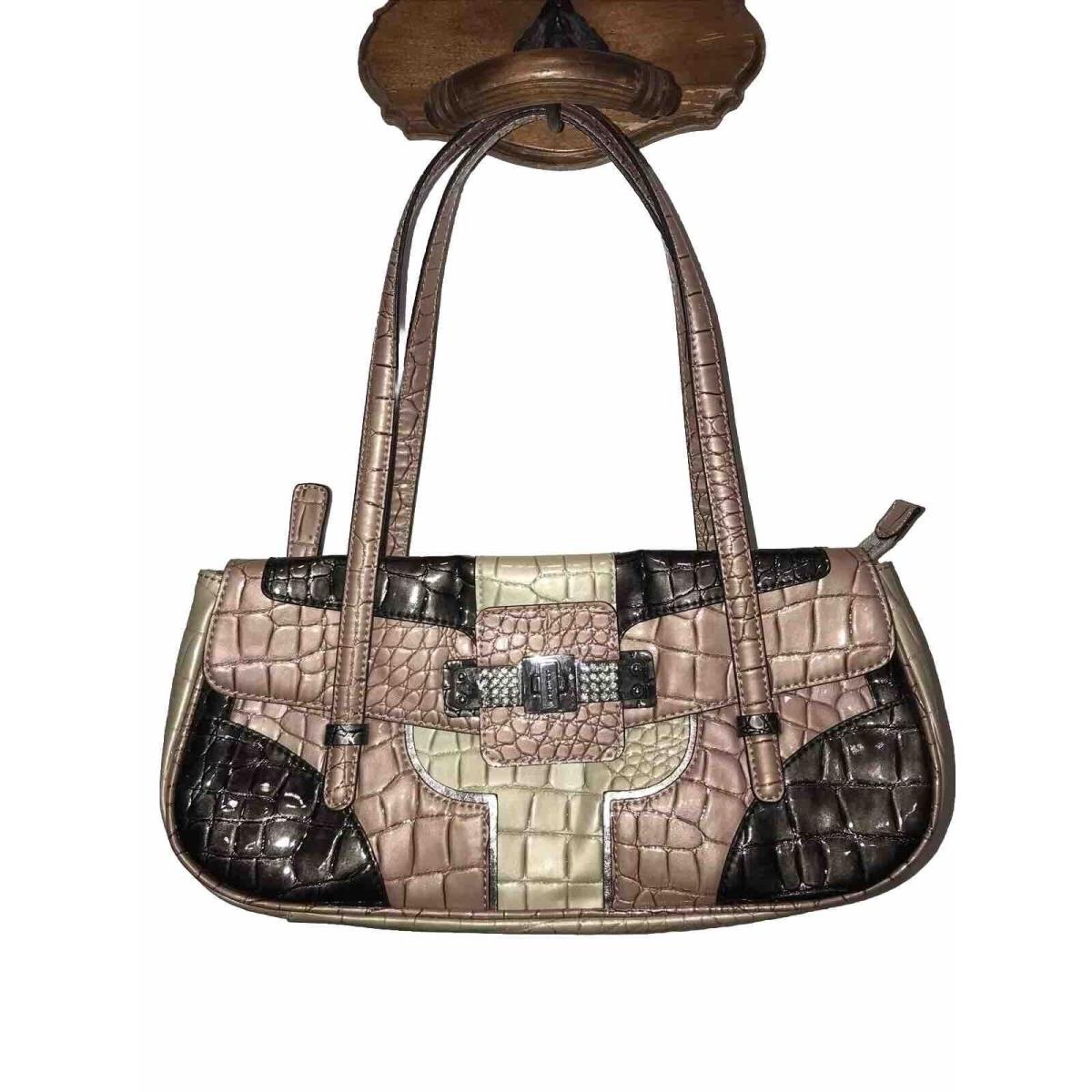 Guess Pink Multi Croc Rhinestone Logo Shoulder Bag Purse