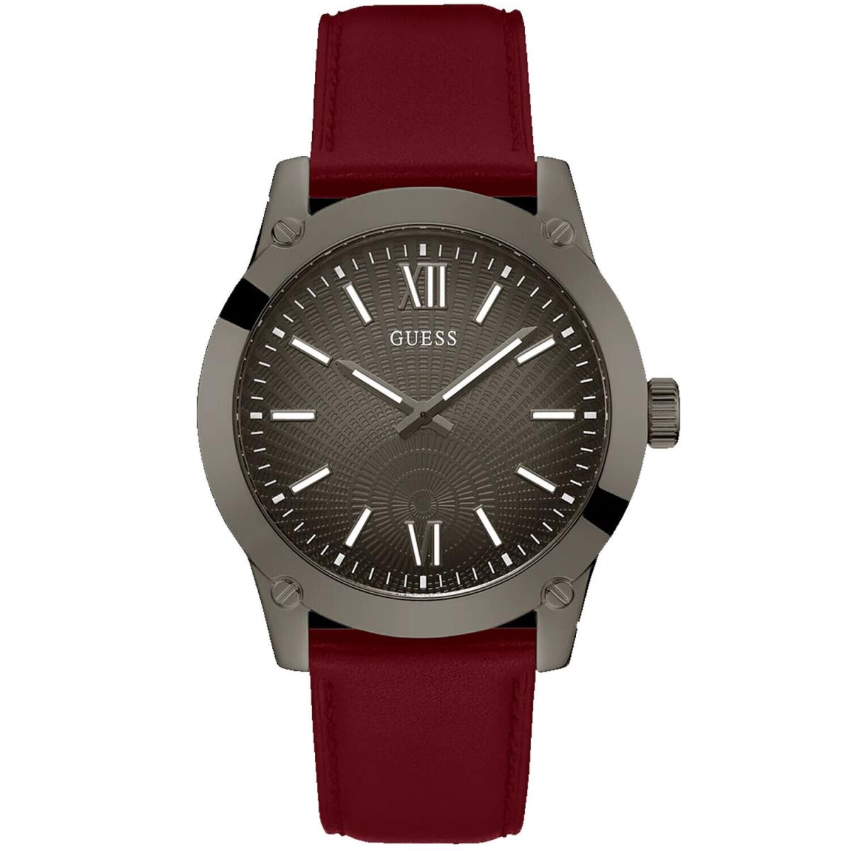 Guess Men`s Dress Analog Burgundy Gunmetal Gunmetal Dial Watch - GW0628G4