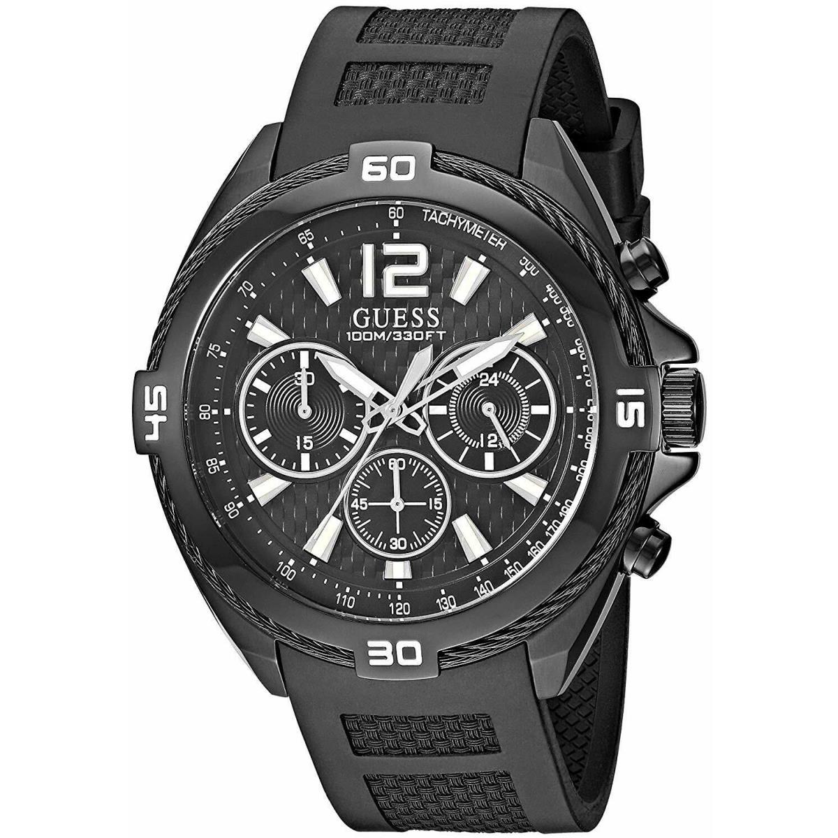 Guess U1168G2 Casual 46.5MM Men`s Chronograph Black Silicone Watch