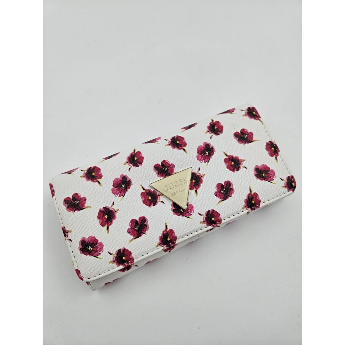 Guess Women`s Floral Print Slim Wallet Clutch Bag Red White Multi