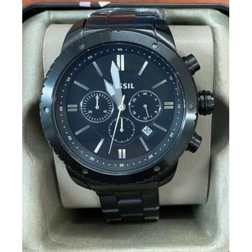 Fossil BQ1725 Logan Black Dial Black Stainless Steel Chronograph Men`s Watch