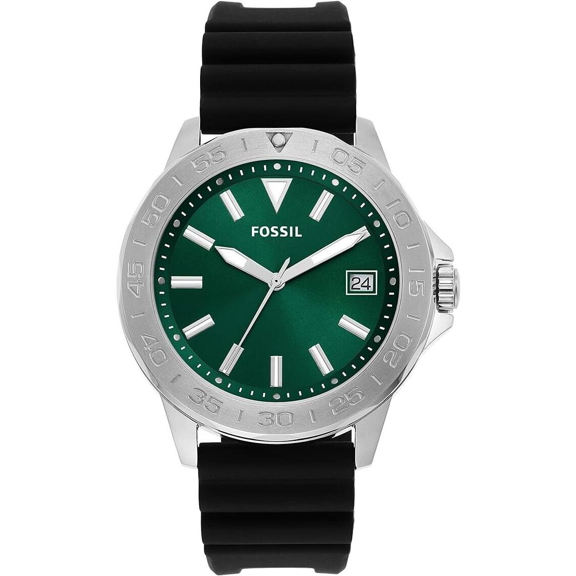 Fossil Bannon Three-hand Date Green Black Silicone Mens Watch BQ2783