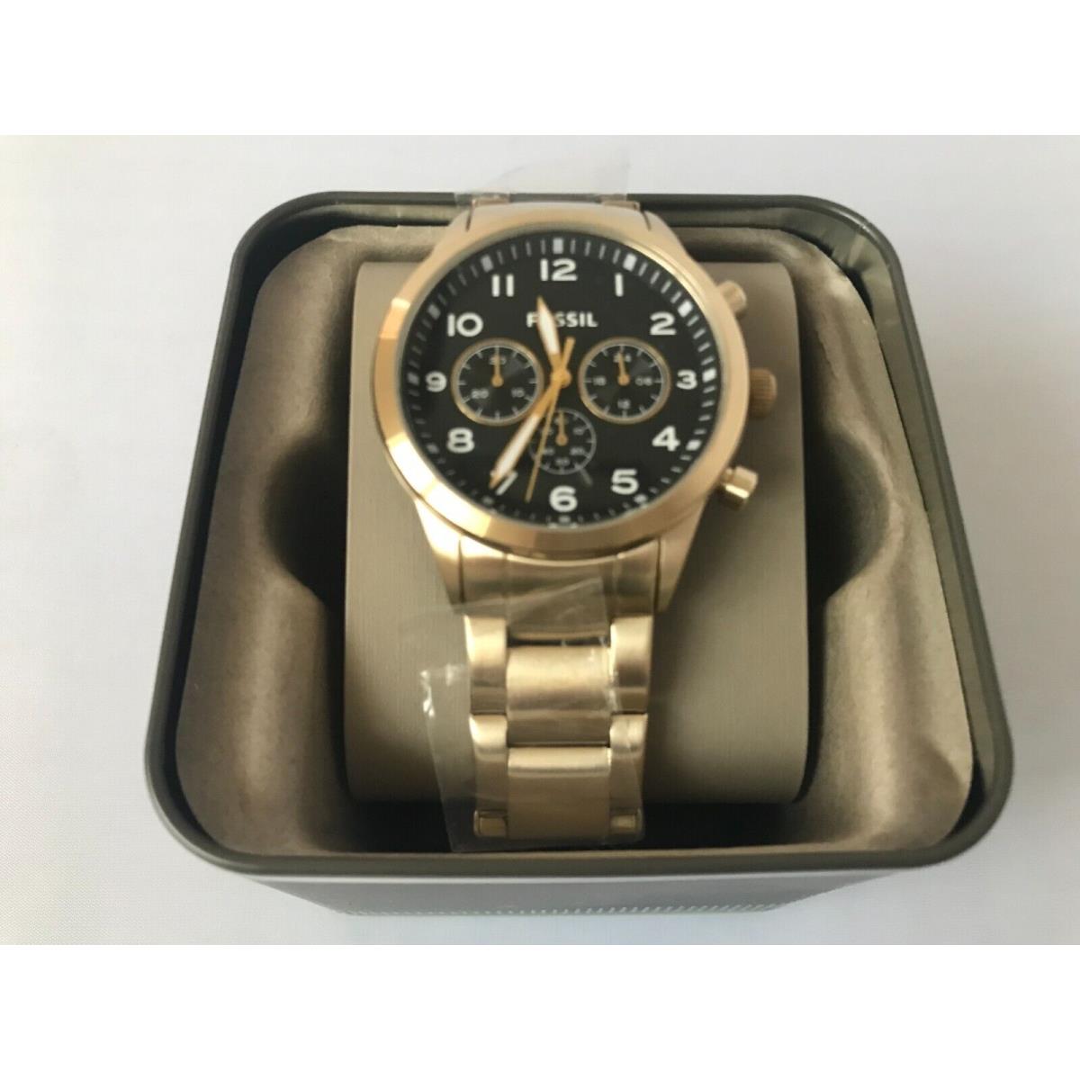 Fossil Flynn Pilot Watch Men 43mm Chronograph Gold Tone Black