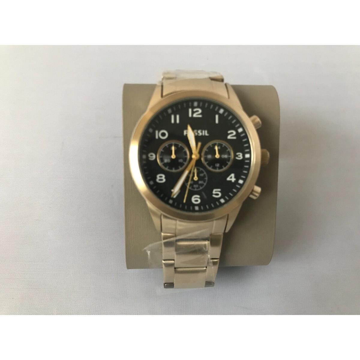 Fossil Flynn Pilot Watch Men 43mm Chronograph Gold Tone Black Fash Brands