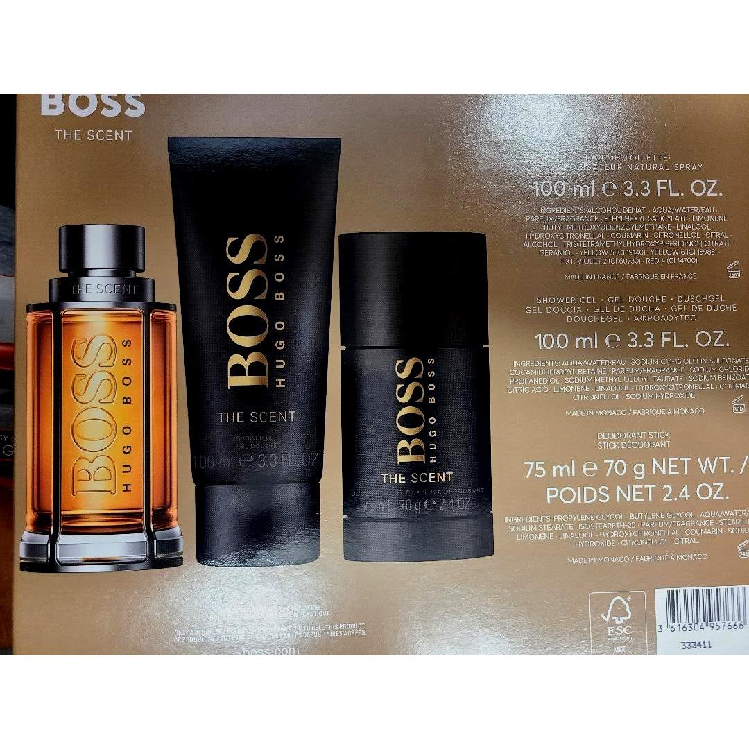 The Scent by Hugo Boss 3pc Gift Set 3.3 Edt + 2.4 Deo Stick + 3.3 SG For Men