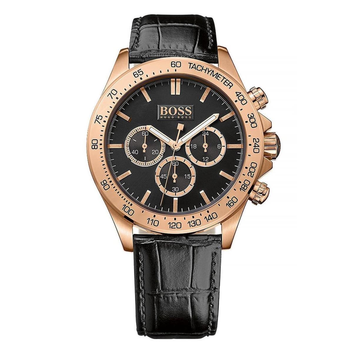 Hugo Boss Ikon Rose Gold Black Leather Mens Watch 1513179