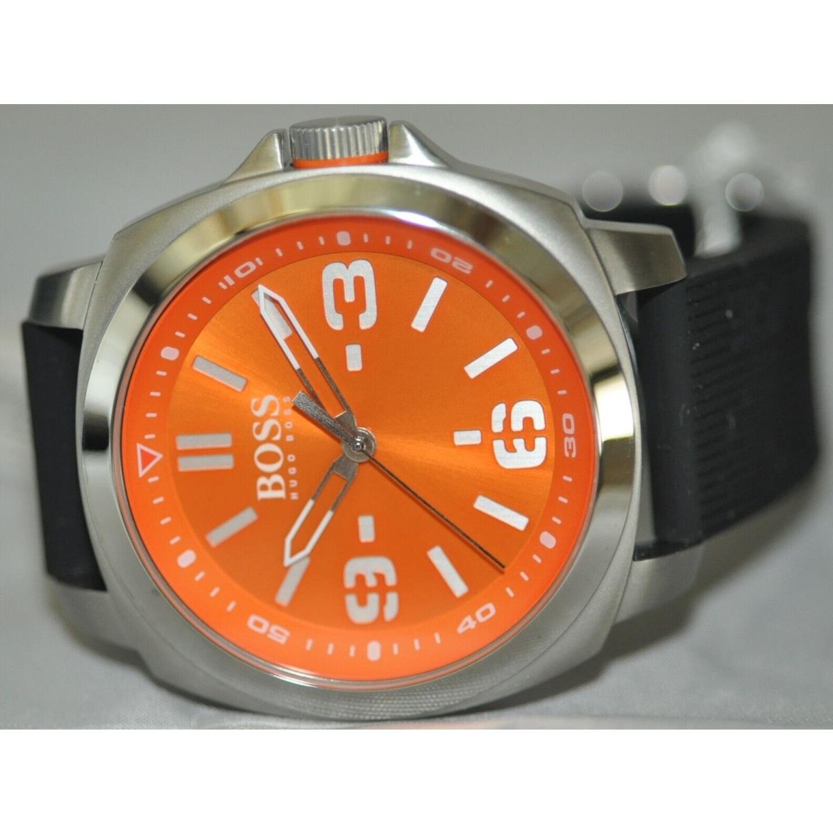 Hugo Boss Men`s Orange Dial Black Rubber Watch 1513096