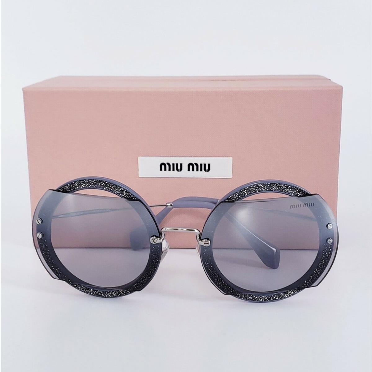 Miu Miu Reveal Glitter MU 06SS Silver Grey Crystal Pave Mirrored Sunglasses