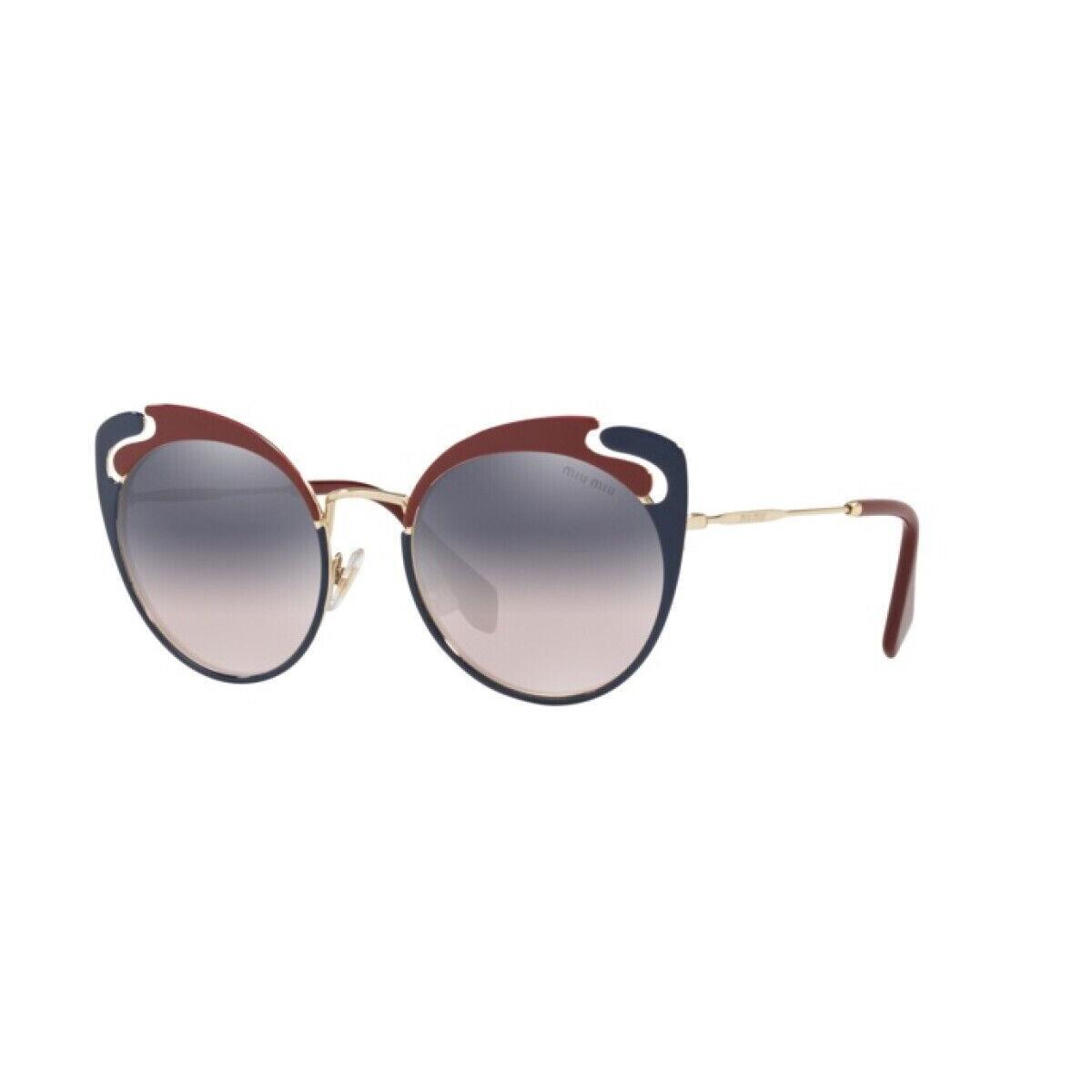 Miu Miu MU 57TS HB5-GR0 Blue Garnet Gold Cat Eye Sunglasses w Mirror Lens Italy