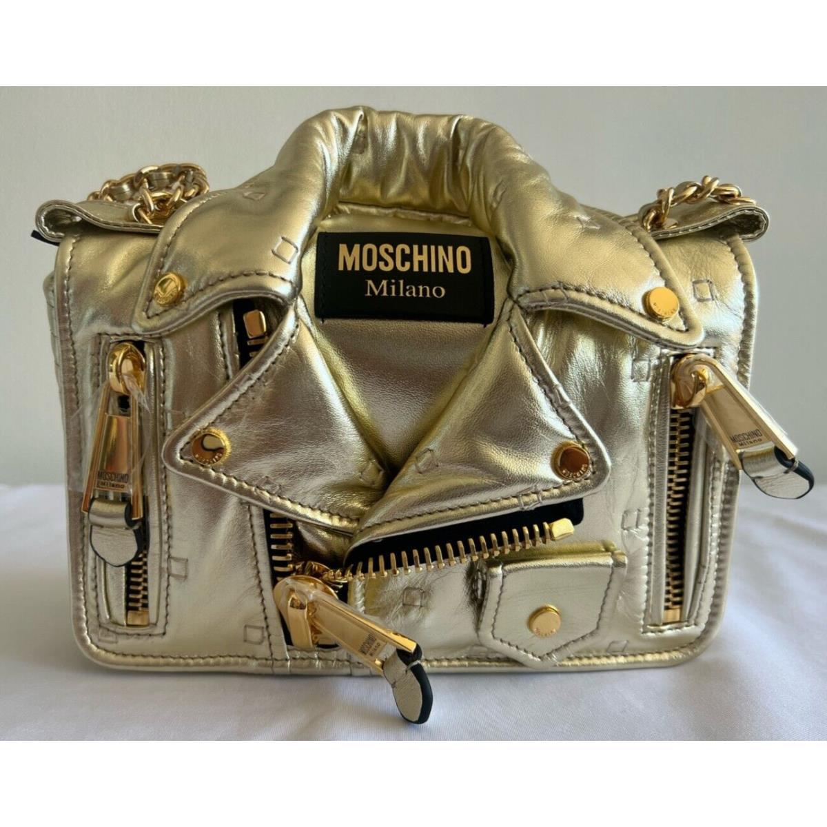 SS21 Moschino Couture Jeremy Scott Gold Biker Jacket Shoulder Bag Gold Hardware