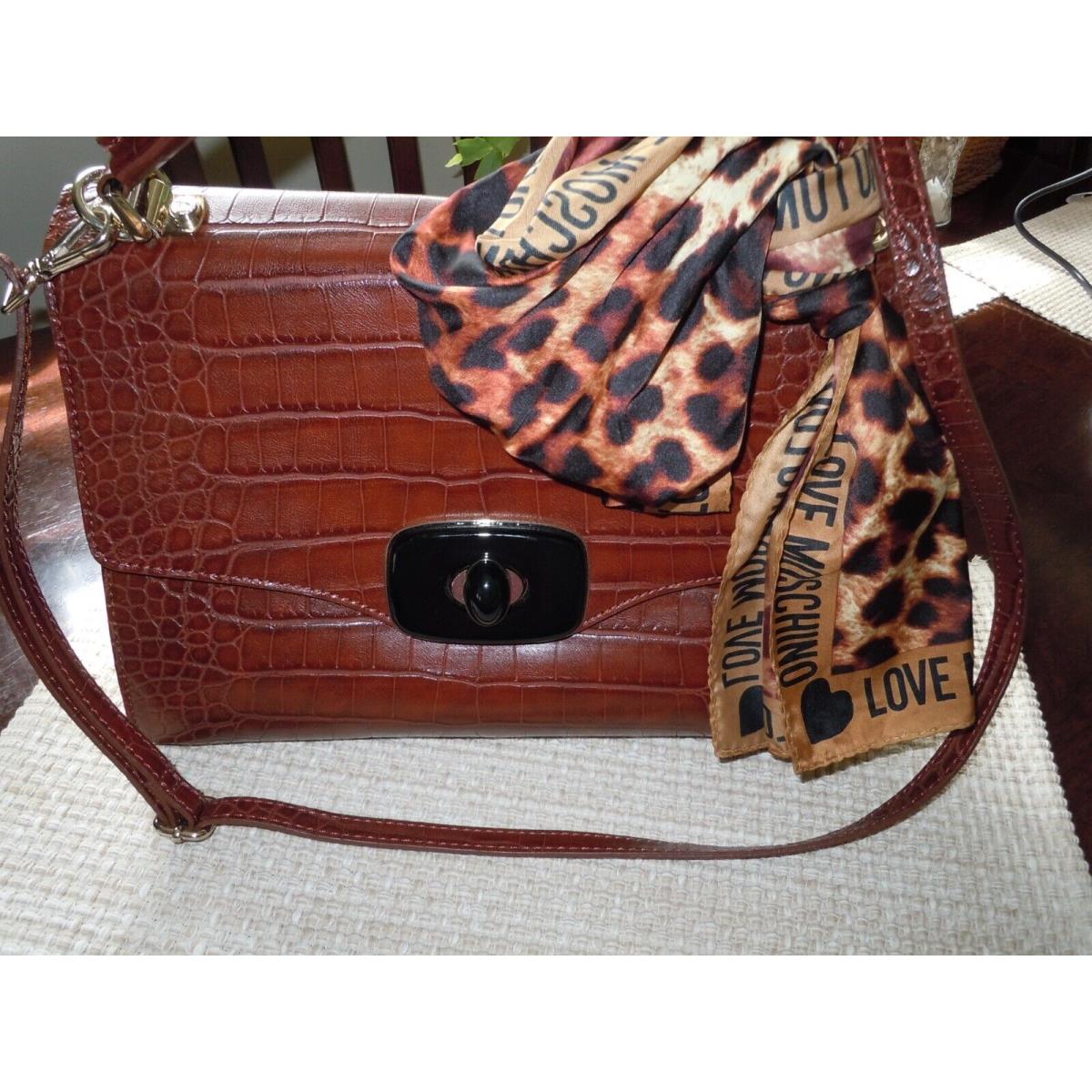 Love Moschino Brown Croc Satchel Bag with Shoulder Strap/scarve