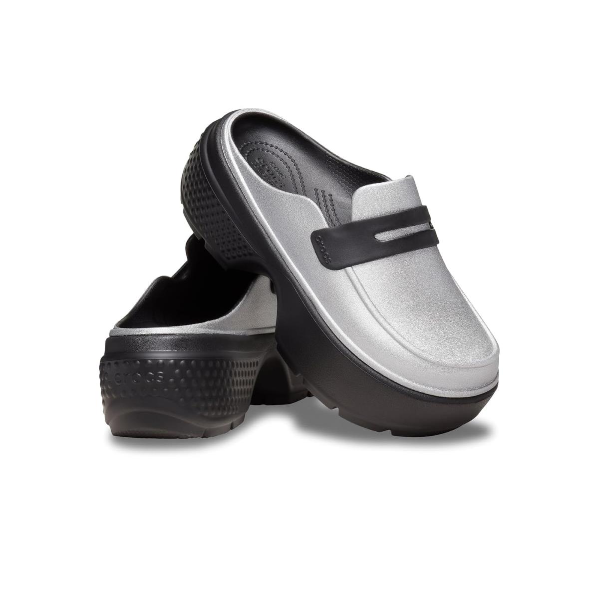 Unisex Clogs Crocs Stomp Loafers Silver/Black