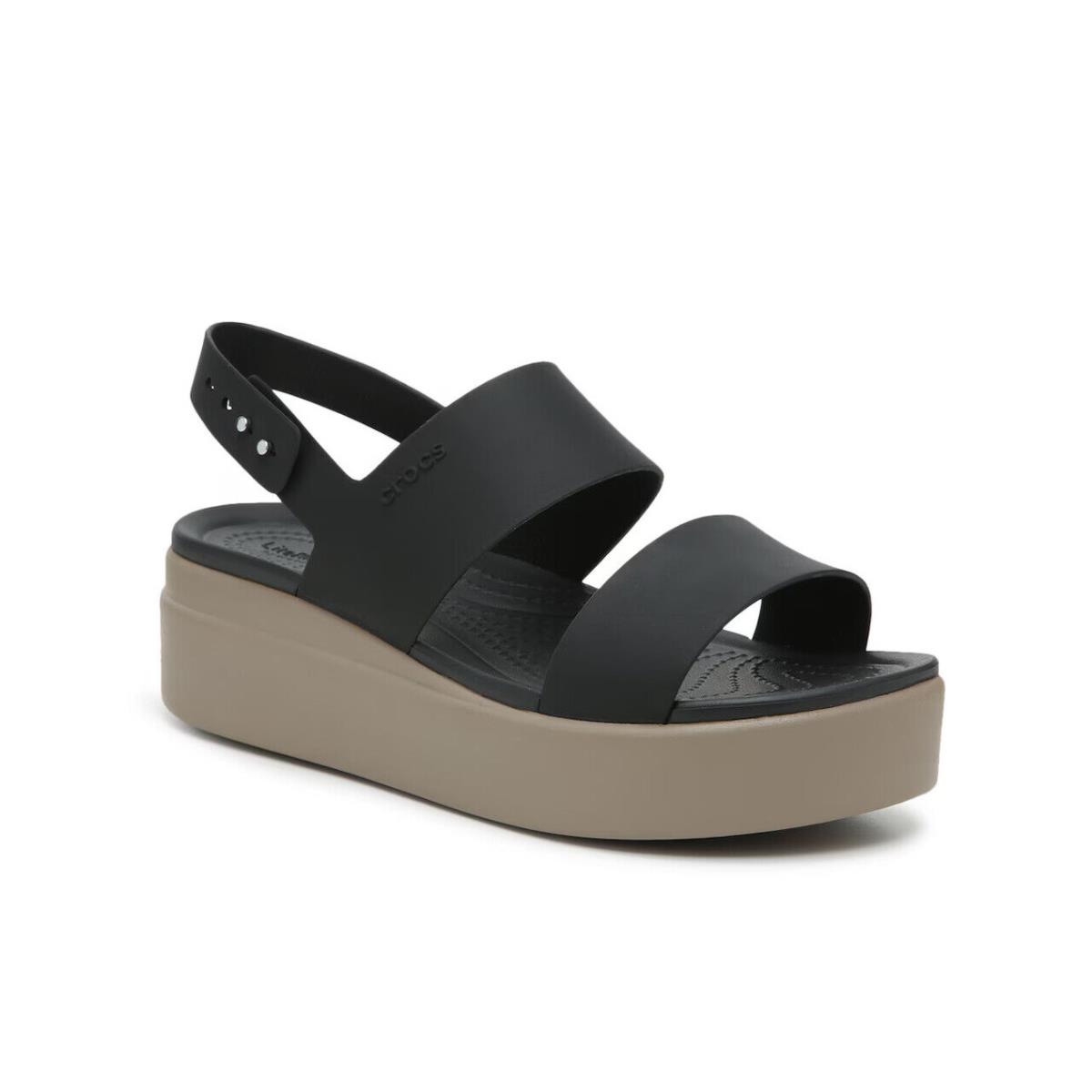 Womens Crocs Brooklyn Low Wedge Black Beige Matlite Sandal - Black