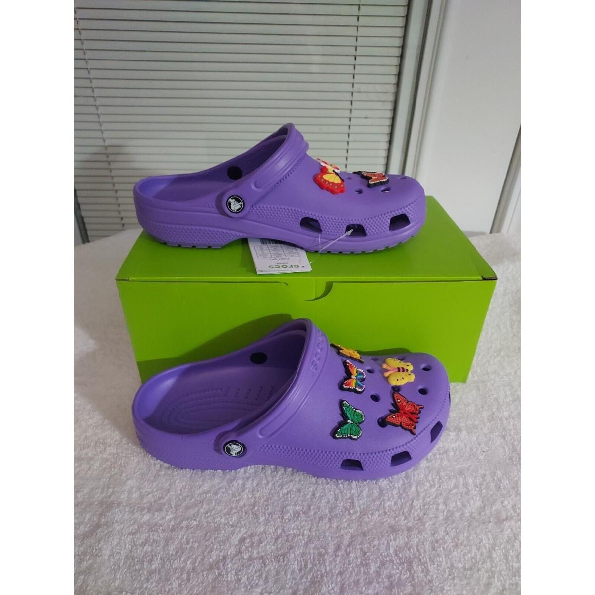 Crocs Size 10 Women`s Classic Galaxy Purple Butterflies Clogs